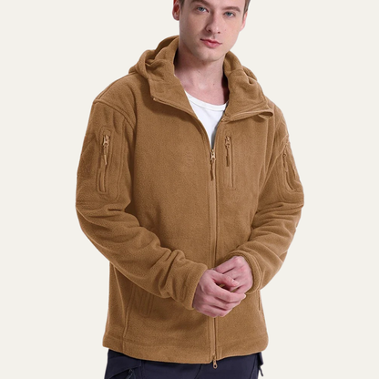 Men's Tactical Fleece Jacket With Hood And Multi Pockets