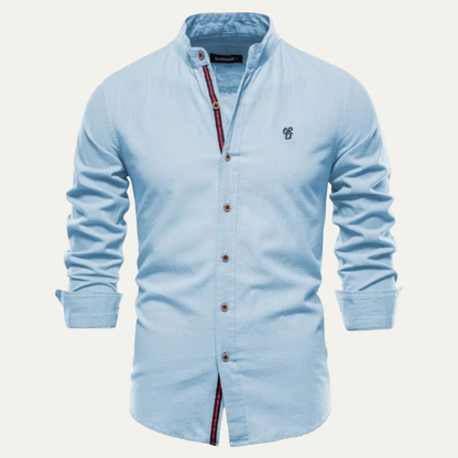 Men's Slim Fit Business Shirt Cotton Stand Collar White