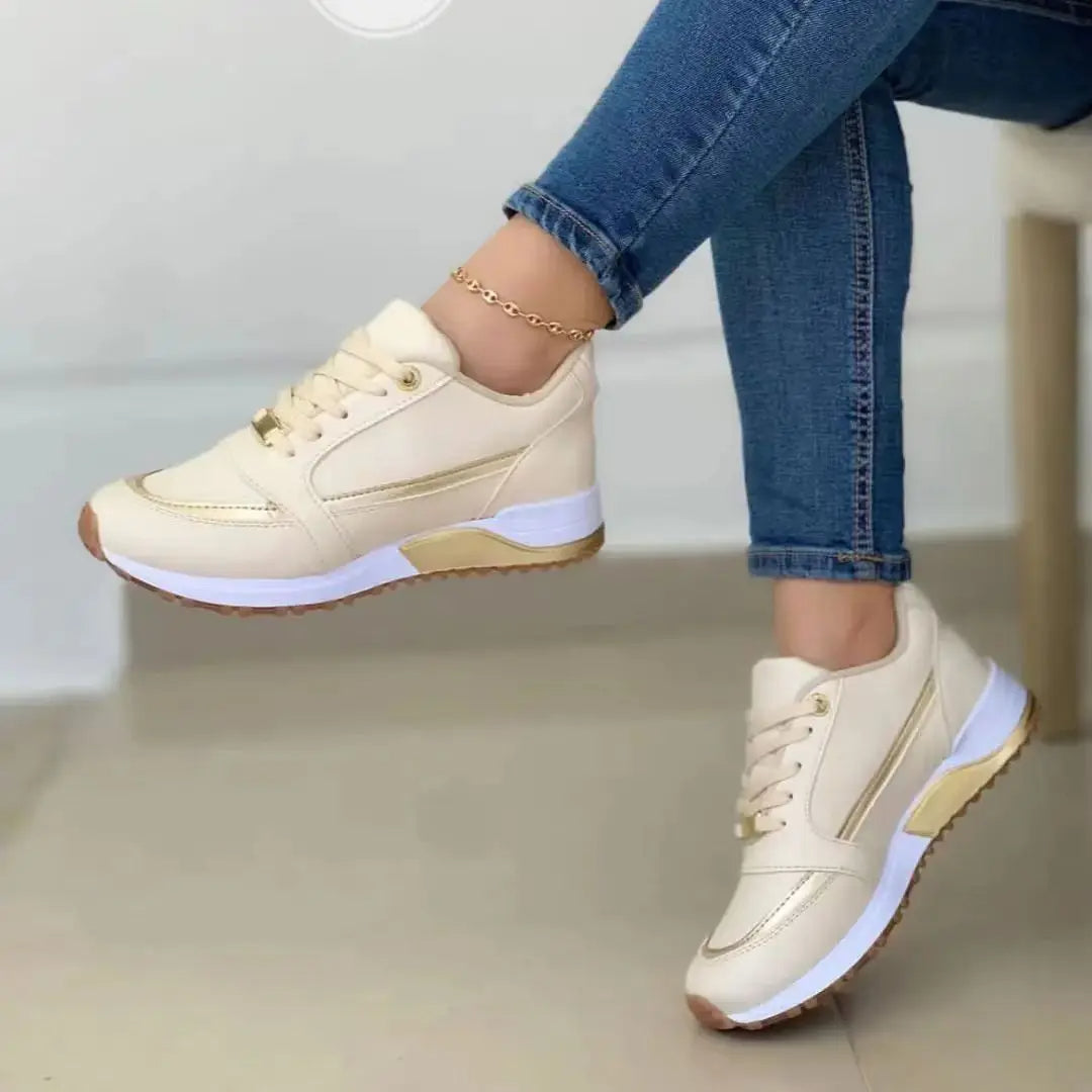 Women's Leather Sneakers Mesh Patchwork Design