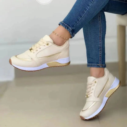 Women's Leather Sneakers Mesh Patchwork Design