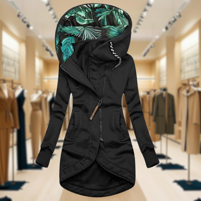 Women's Waterproof Hooded Rain Jacket Lightweight Asymmetric Zip Black
