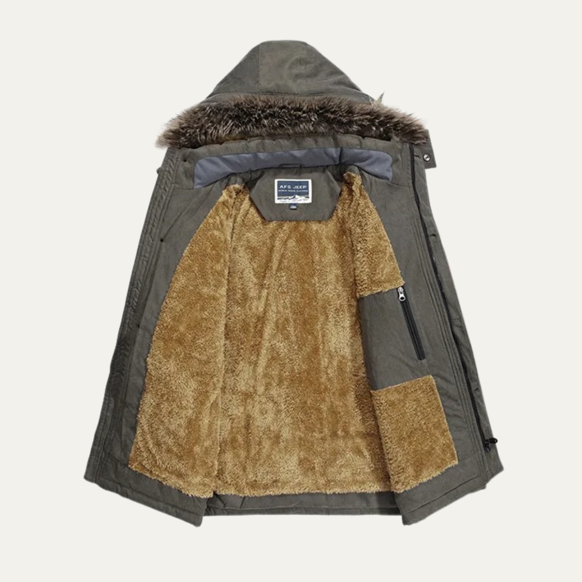 Men's Fur Hooded Jacket Warm Multi-Pocket