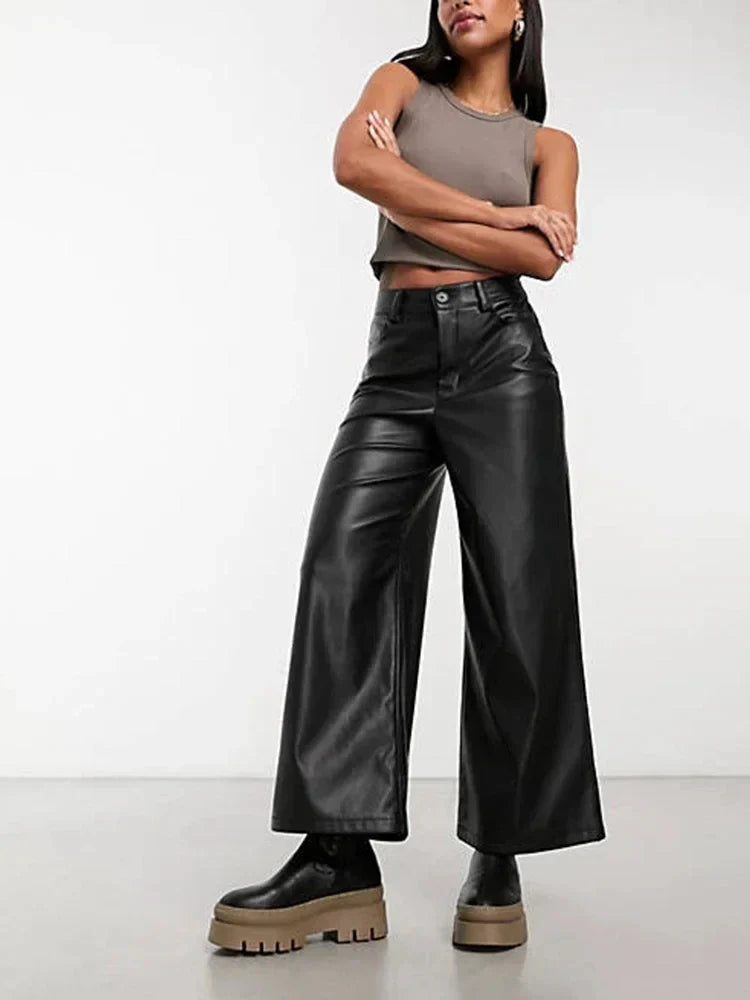 Women's High-Waist Leather Pants