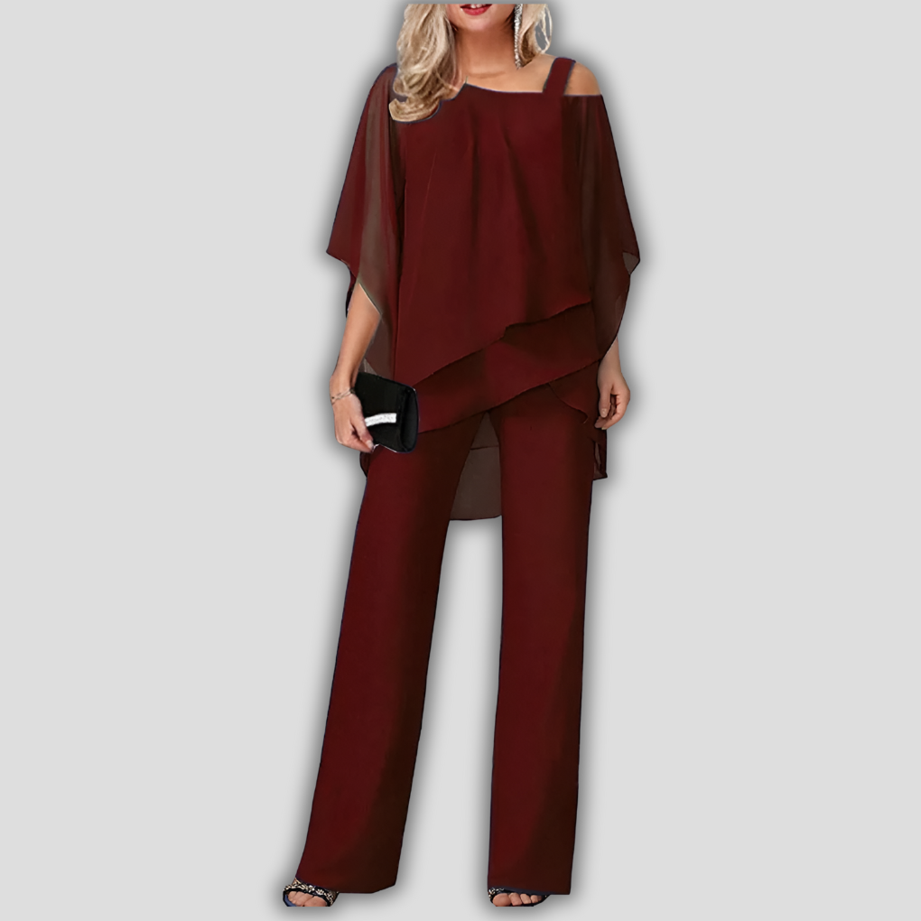 Women's Chiffon Pantsuit Cape 2 Piece
