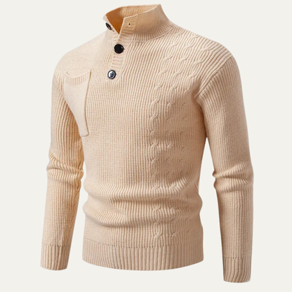 Westgate Men's Knit Sweater Stand Collar Button Detail