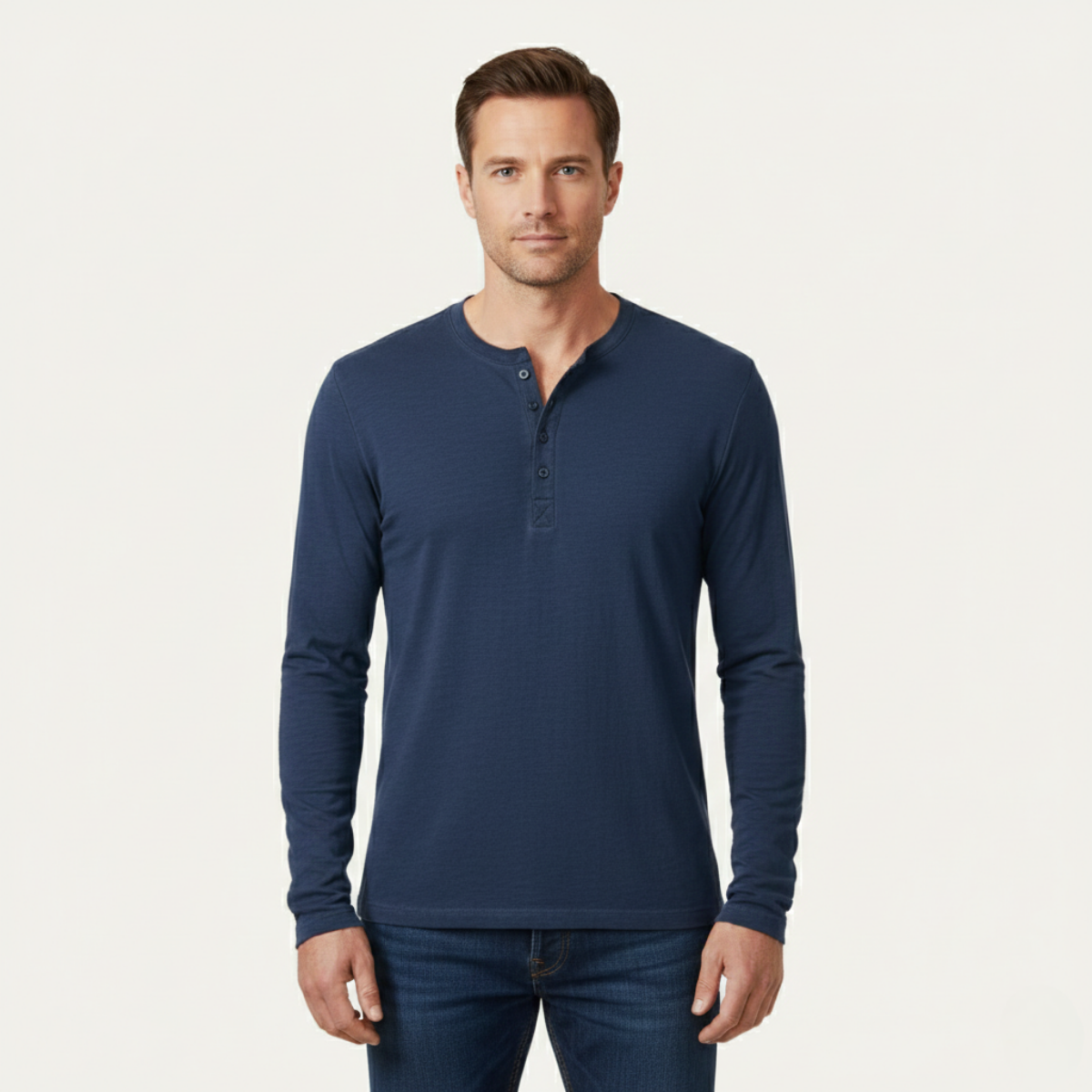 Men's Long Sleeve Cotton Henley Shirt