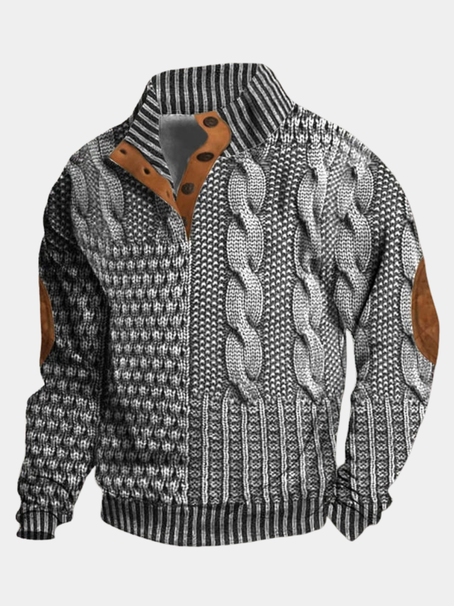 Men's Cable Knit Sweater Button Neck - Vonnera