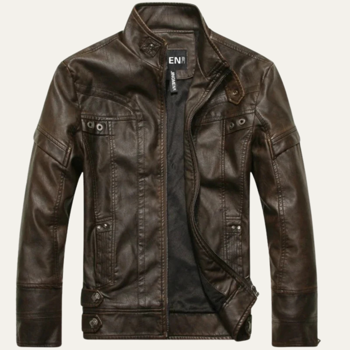 Men's Leather Biker Jacket Classic Zip Up Black