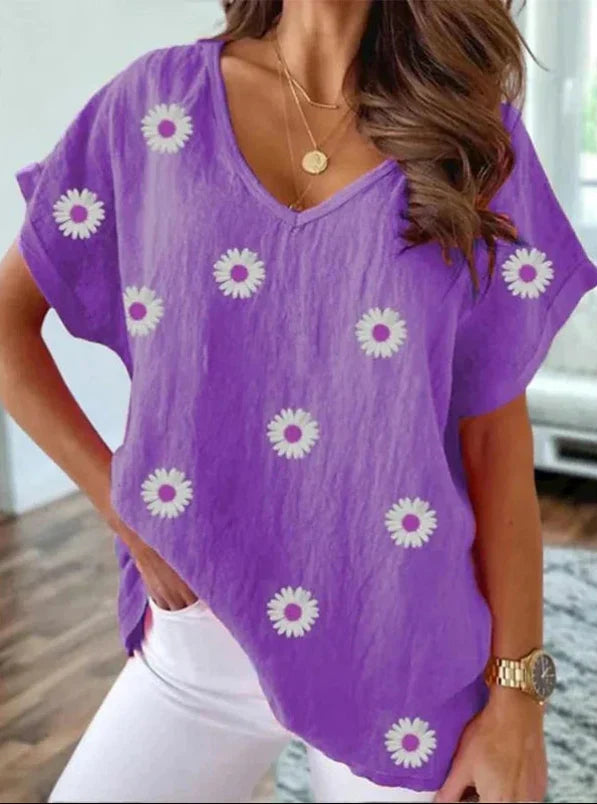 Women's V-Neck T-Shirt 3D Floral Print - Vonnera