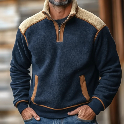 Mens Color Block Quarter Zip Fleece Sweater