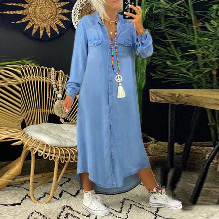 Women's Long Sleeve Denim Dress - Vonnera