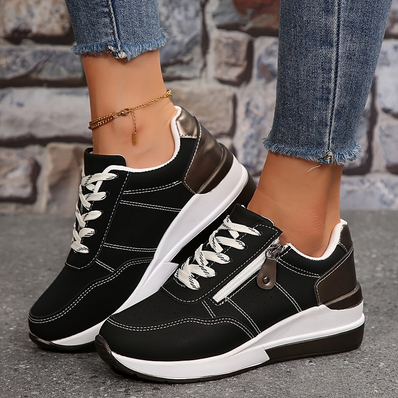 Women's Lace-Up Sneakers With Side Zipper