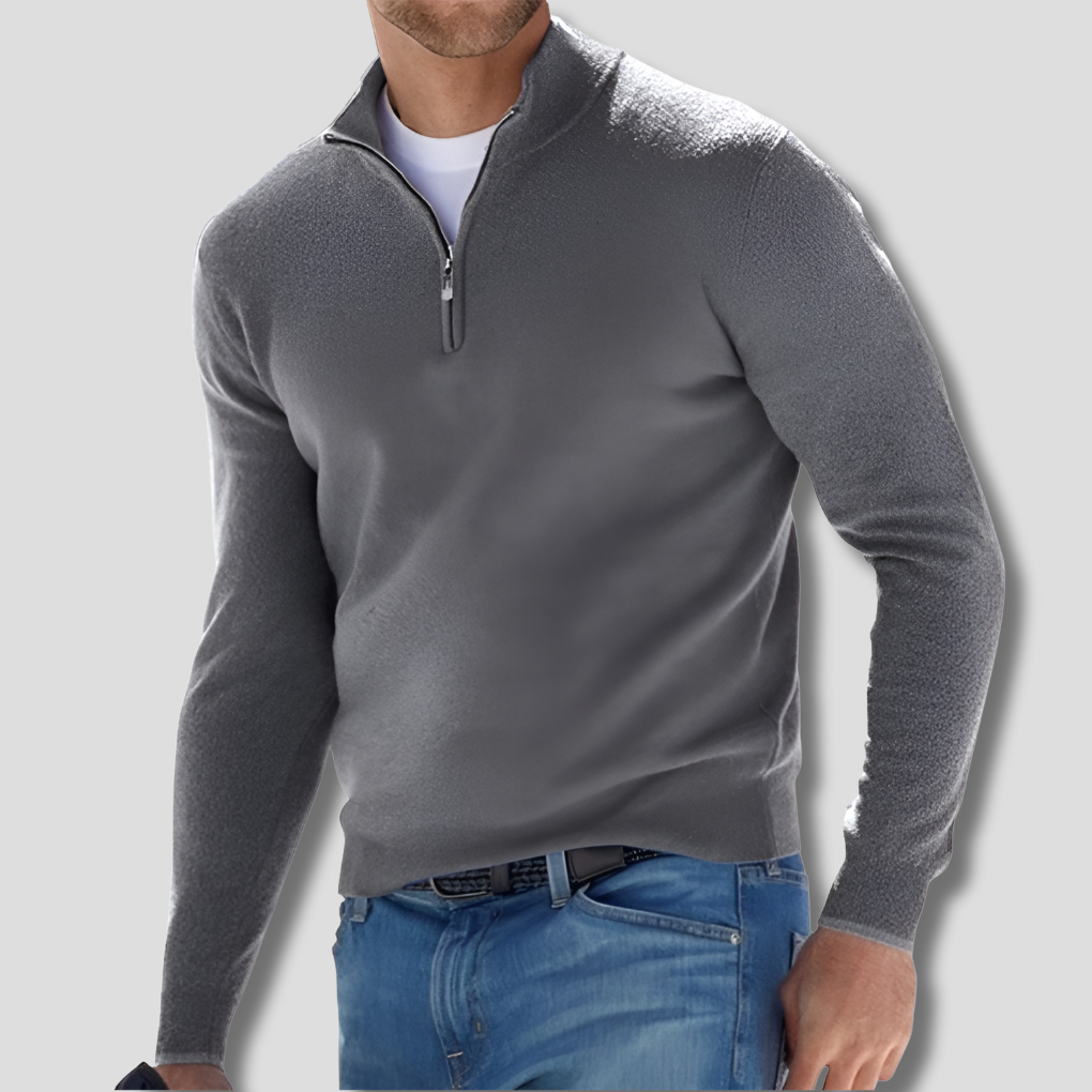 Men's Cotton Pullover Sweater Zipper Collar