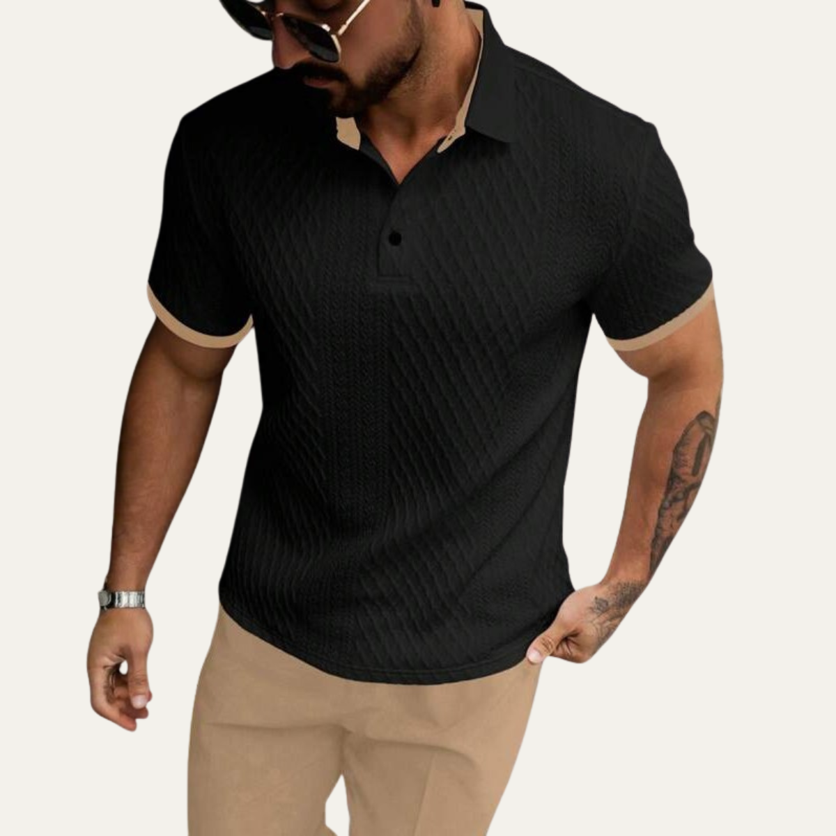 Men's Textured Polo Shirt Contrast Collar