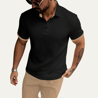 Men's Textured Polo Shirt Contrast Collar
