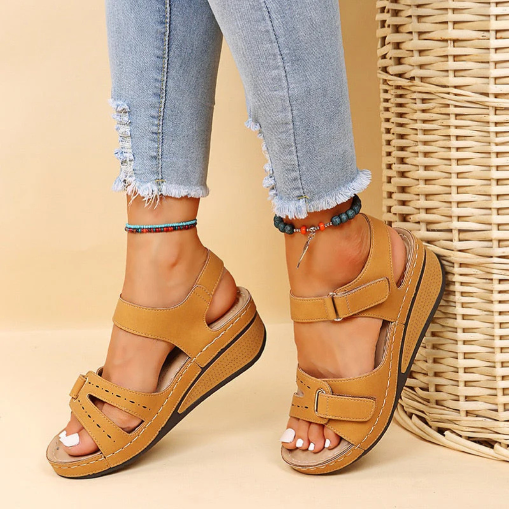 Womens Wedge Sandals Soft Sole Velcro Strap