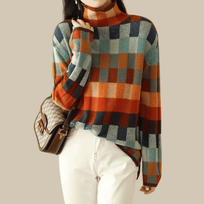 Cashmere Turtleneck Sweater Patchwork Design - Vonnera