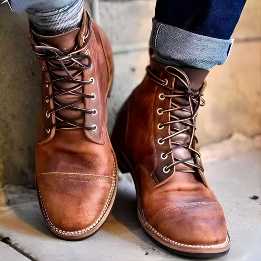 Men's Lace-Up Boots Vintage Leather Brown - Vonnera