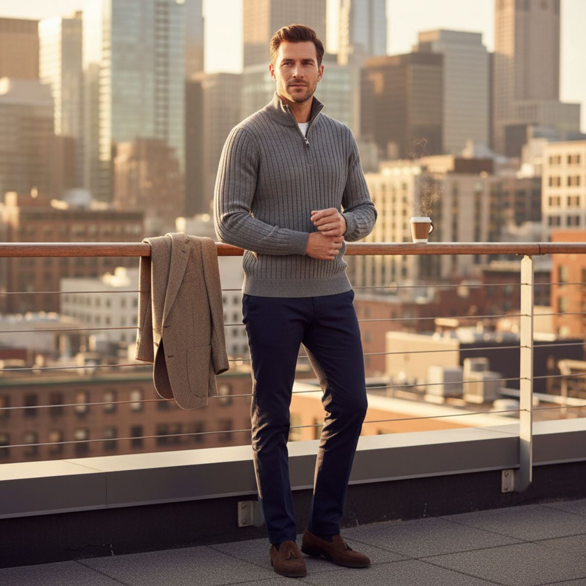 Men's Quarter Zip Sweater Old Money Color