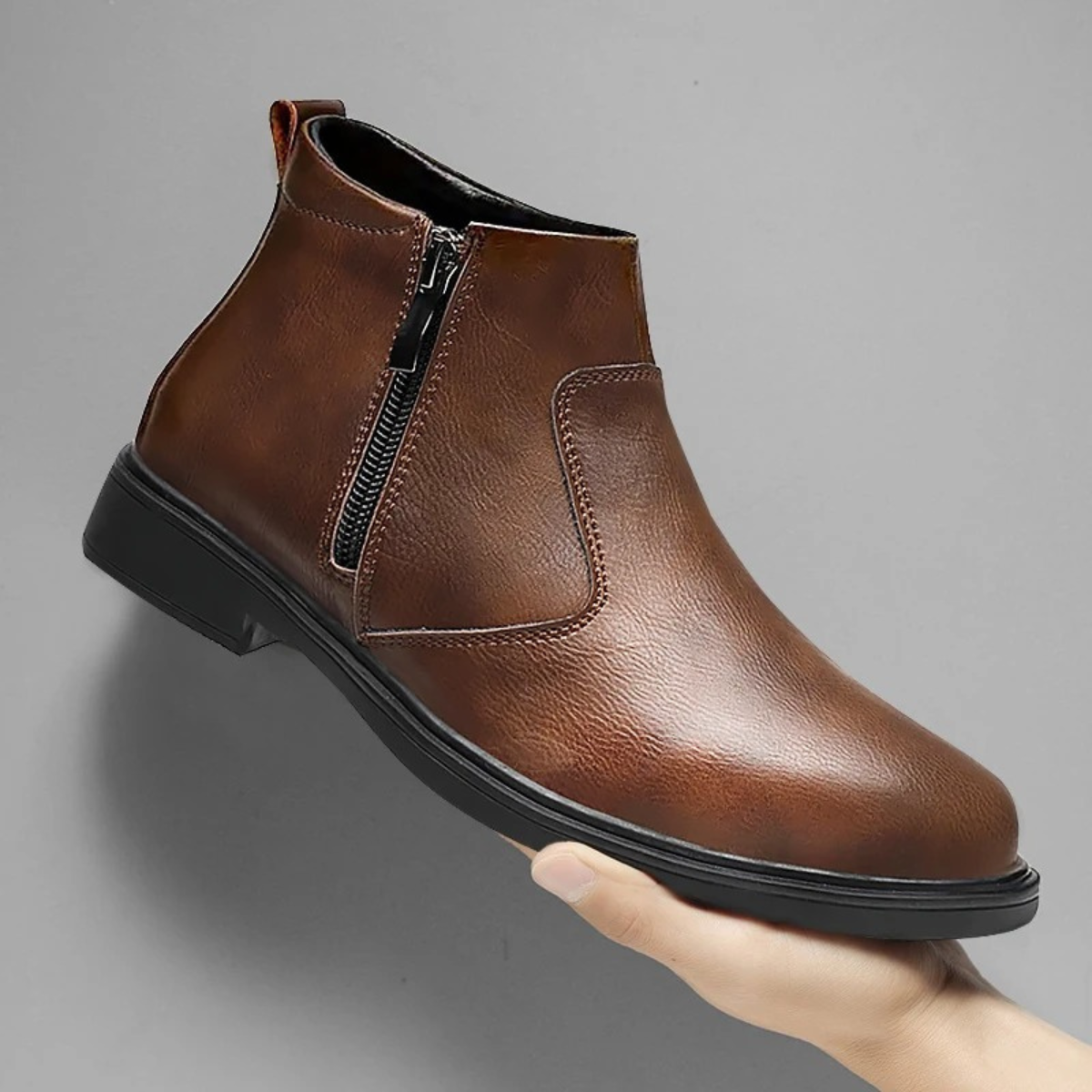 Men's Leather Chelsea Boots Side Zip Black
