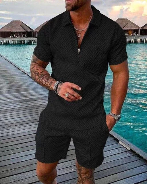 Men's Polo Shirt And Shorts Set Breathable Summer Wear