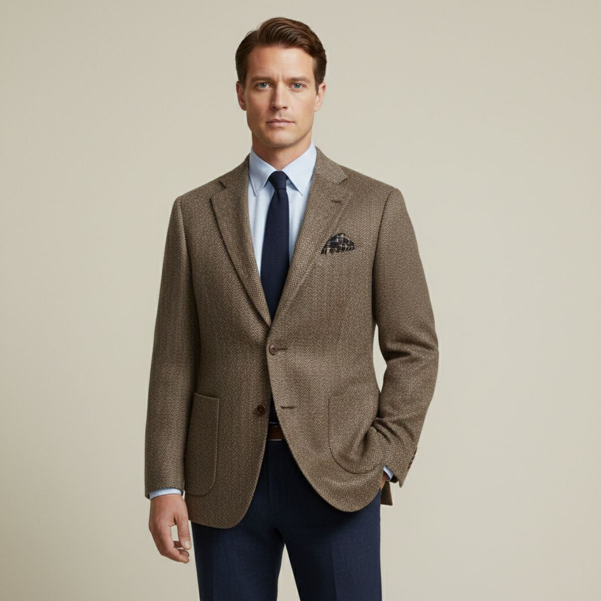 Men's Wool Tweed Blazer Jacket Herringbone Pattern
