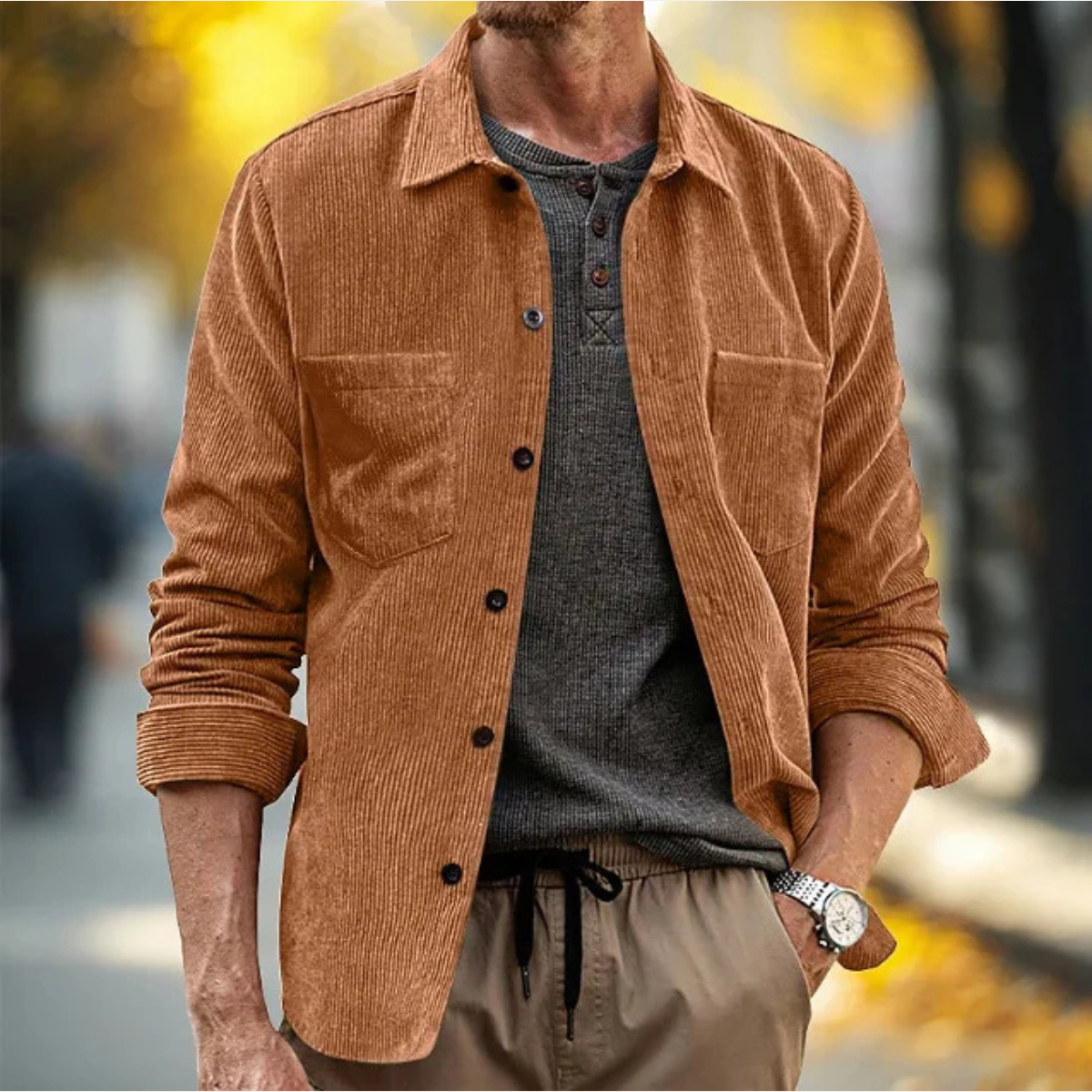 Men's Corduroy Shirt Jacket Lightweight Brown