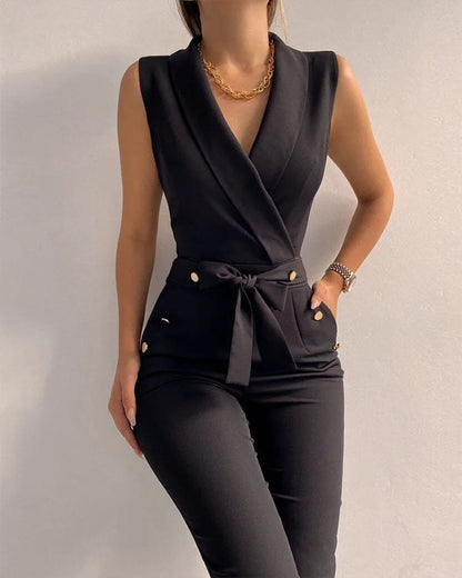 Women's Sleeveless V Neck Jumpsuit - Vonnera