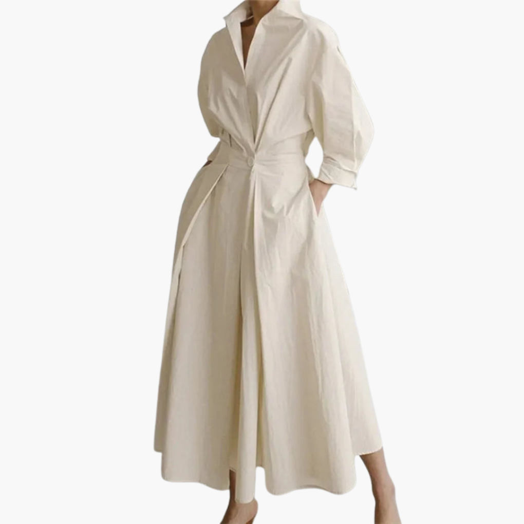 Women's Long Sleeve Shirt Dress Button Front - Vonnera