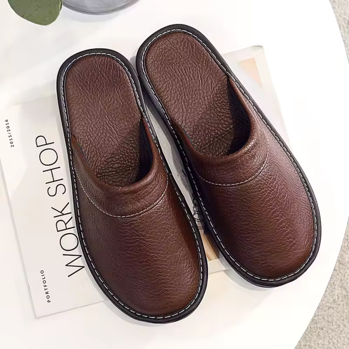 Men's Leather Slip On House Shoes Clogs