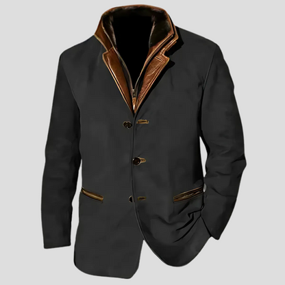 Men's Retro Contrast Collar Leather Jacket