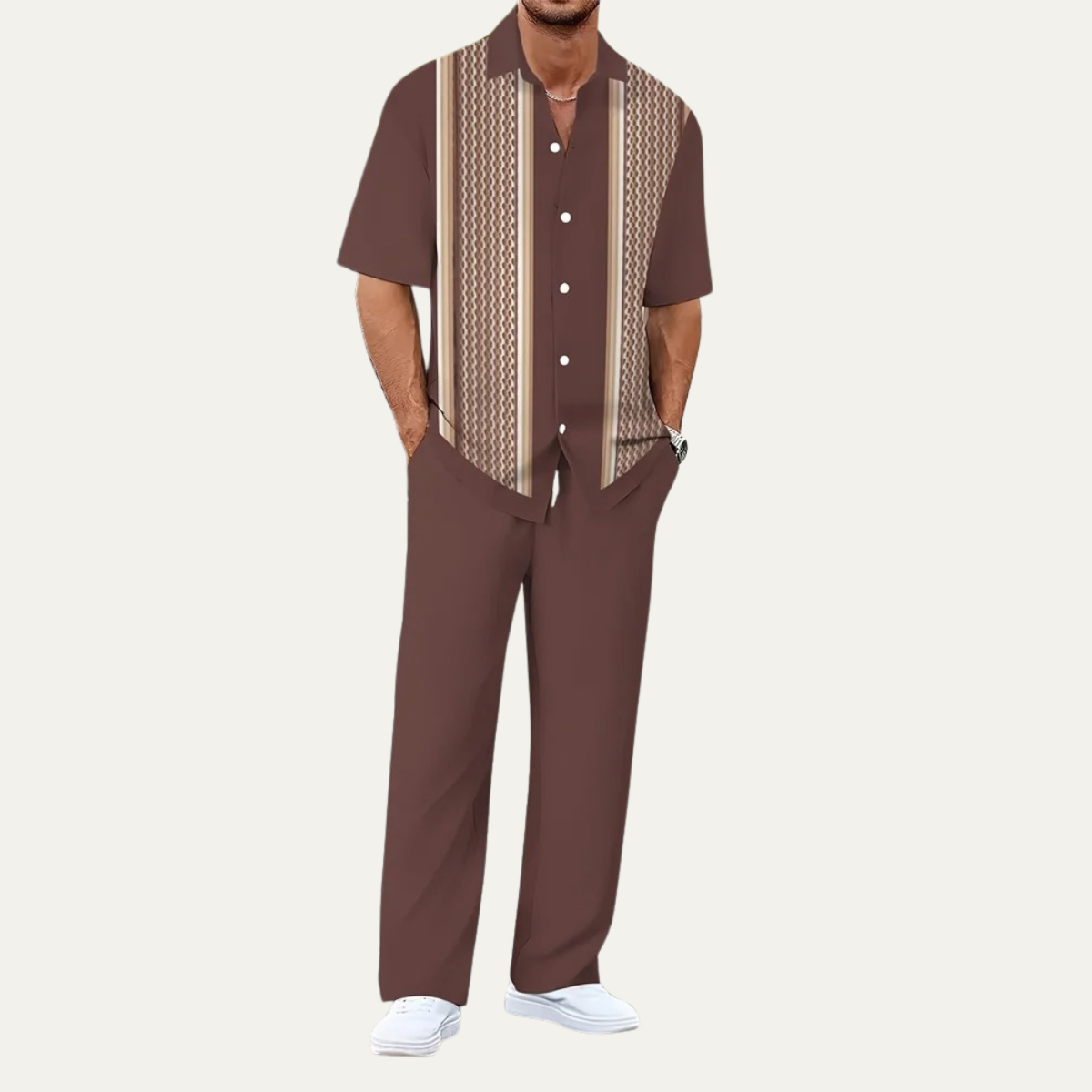 Men's Striped 2 Piece Suit Set Lightweight Shirt Pants