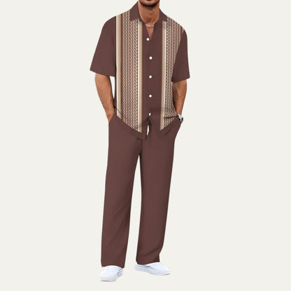Men's Striped 2 Piece Suit Set Lightweight Shirt Pants