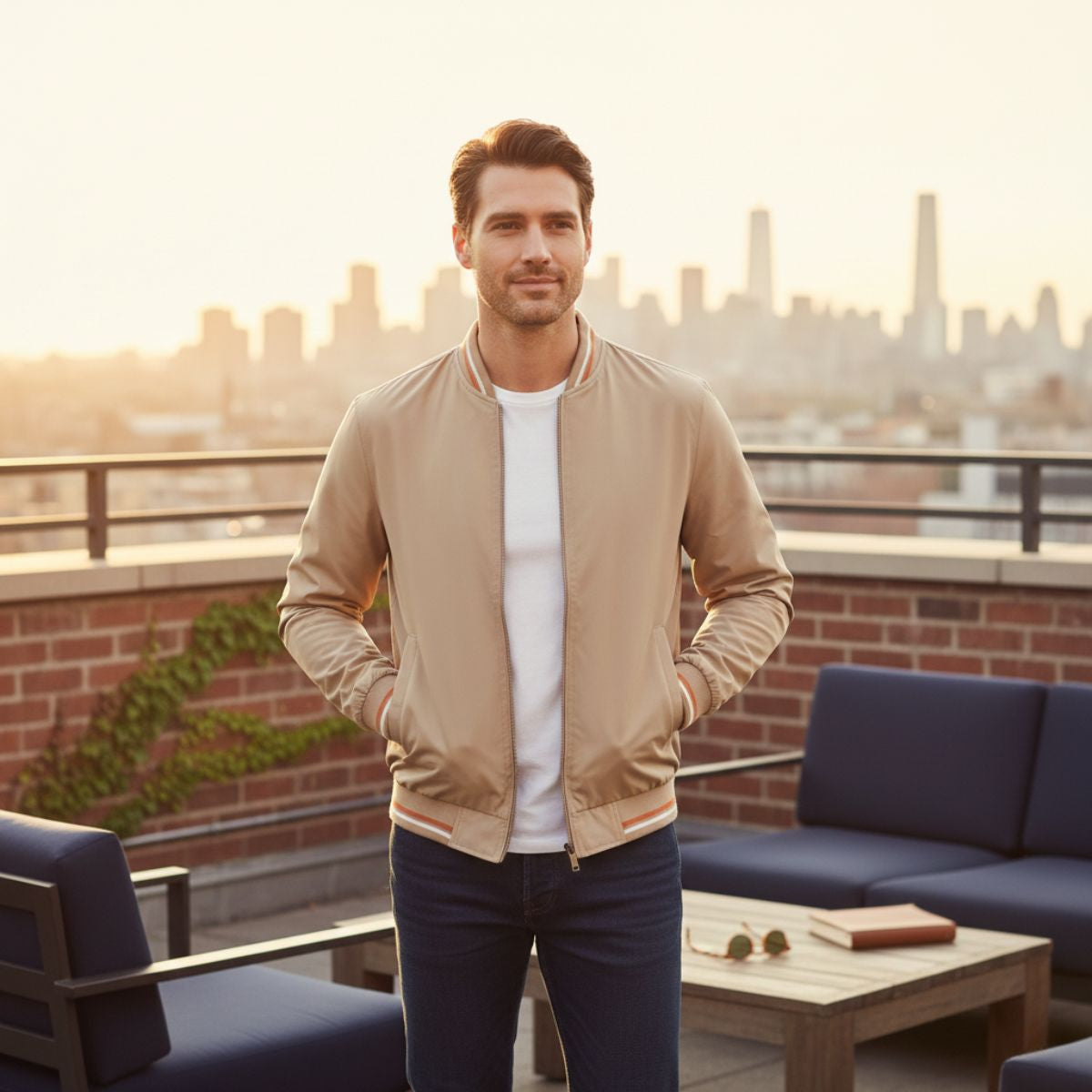Men's Slim Fit Bomber Jacket Casual Zip Up