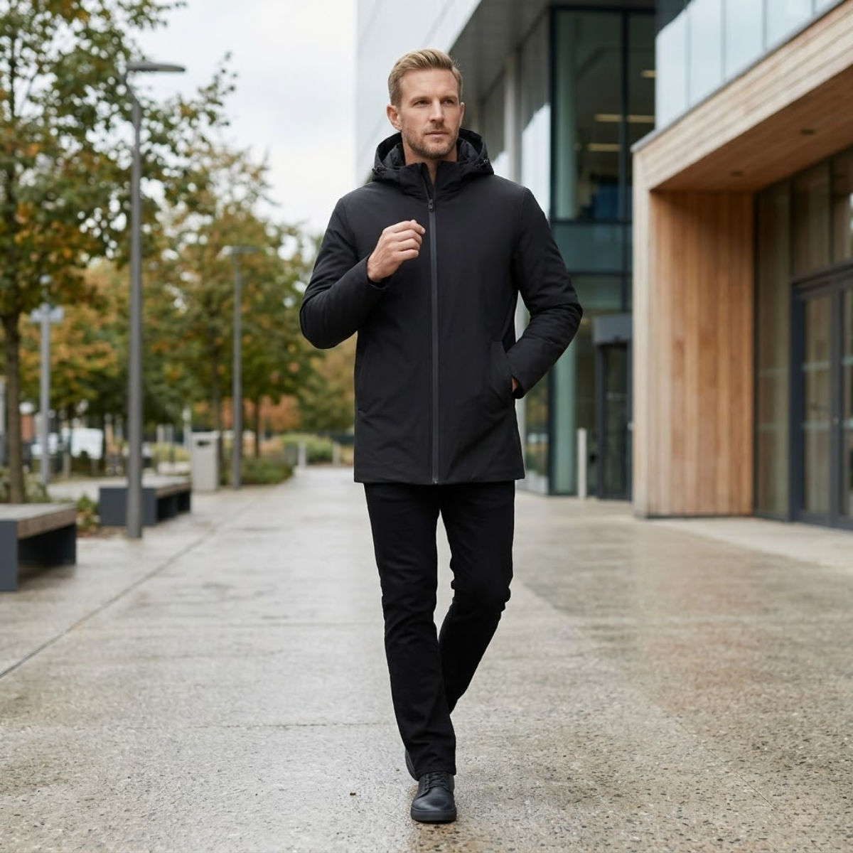 Men's Modern Fit Hooded Jacket Warm