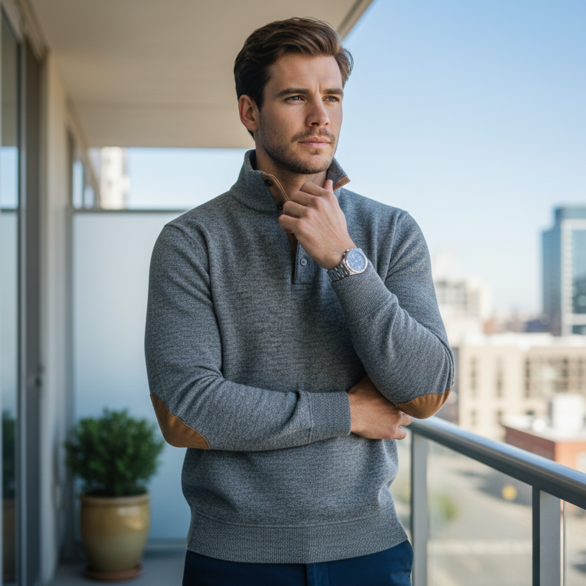 Men's Knitted Sweater Elbow Patches Heritage Style