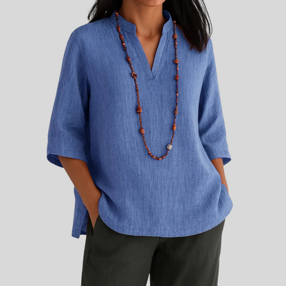 Women's V-Neck Blouse Three-Quarter Sleeve