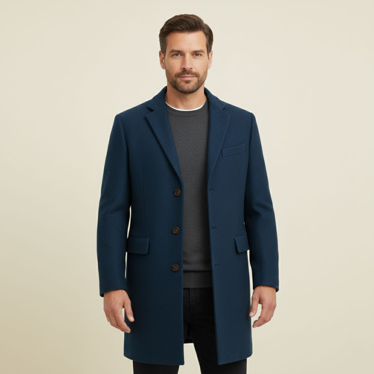 Men's Wool Blend Overcoat Single Breasted Navy
