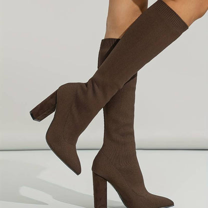 Women's Knee-High Boots Pointed Toe Block Heel