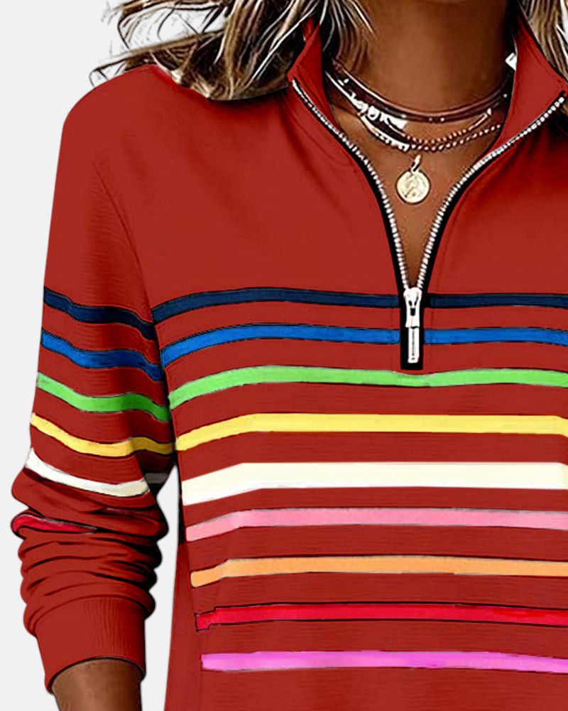 Rainbow Striped Zip Up Sweatshirt