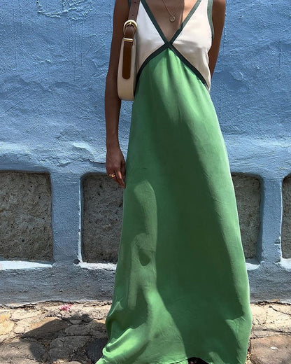 Women's V-Neck Colorblock Dress