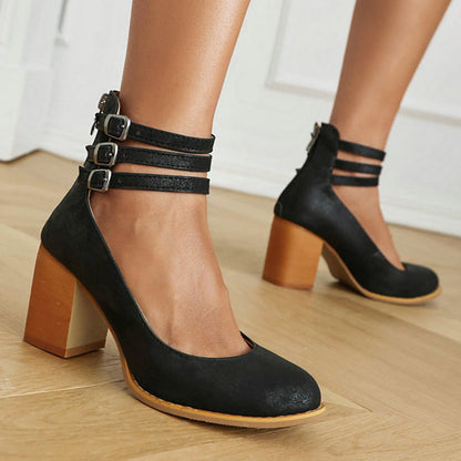 Women's Ankle Strap Sandals Smooth Thick Heel
