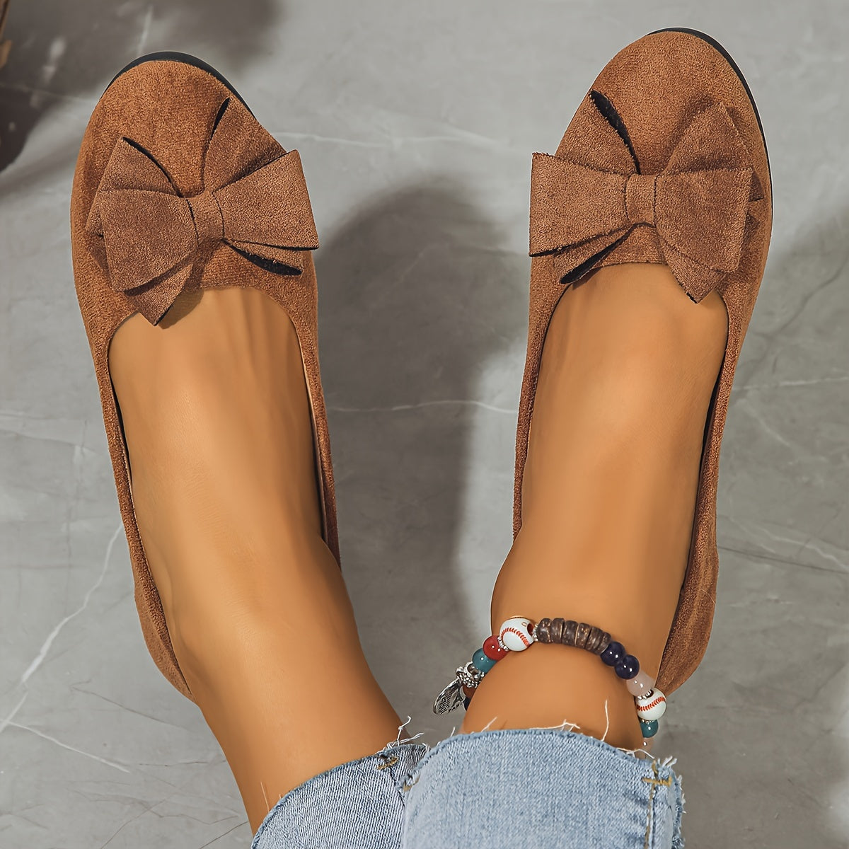 Women's Ballet Flats Slip-On Round Toe Bow Detail
