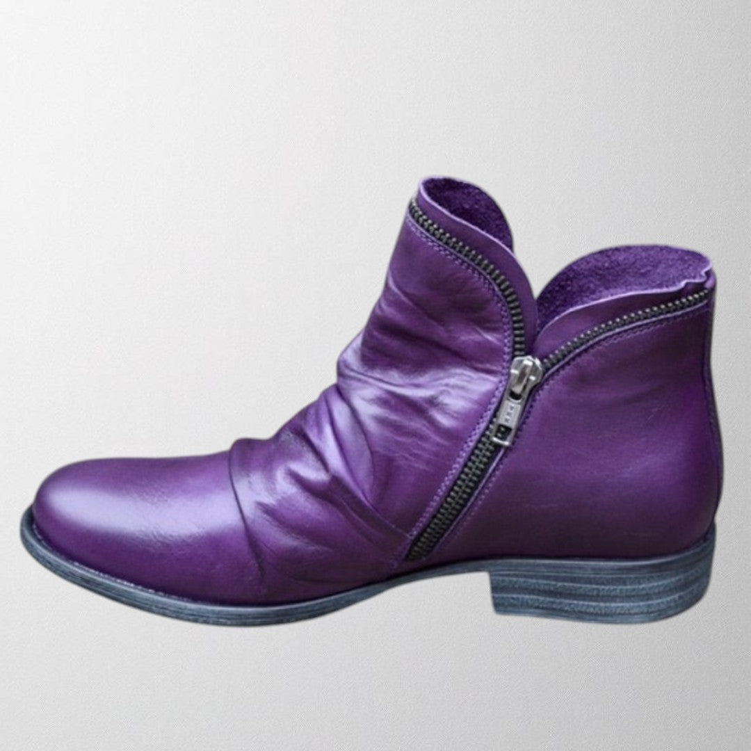 Women's Ankle Boots Rounded Toe Side Zipper - Vonnera