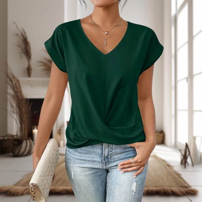 Women's V-Neck Blouse Twisted Hem