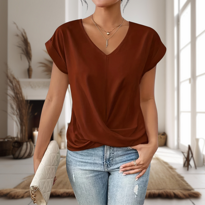 Women's V-Neck Blouse Twisted Front