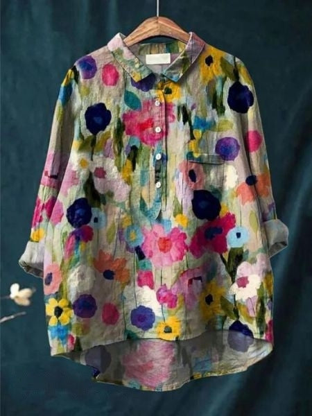 Women's Floral Print Blouse Button-Front