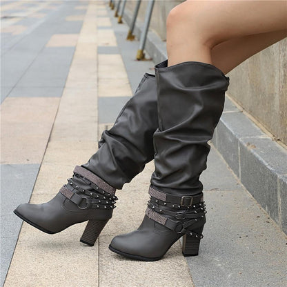Women's Mid-Calf Boots Buckle Closure