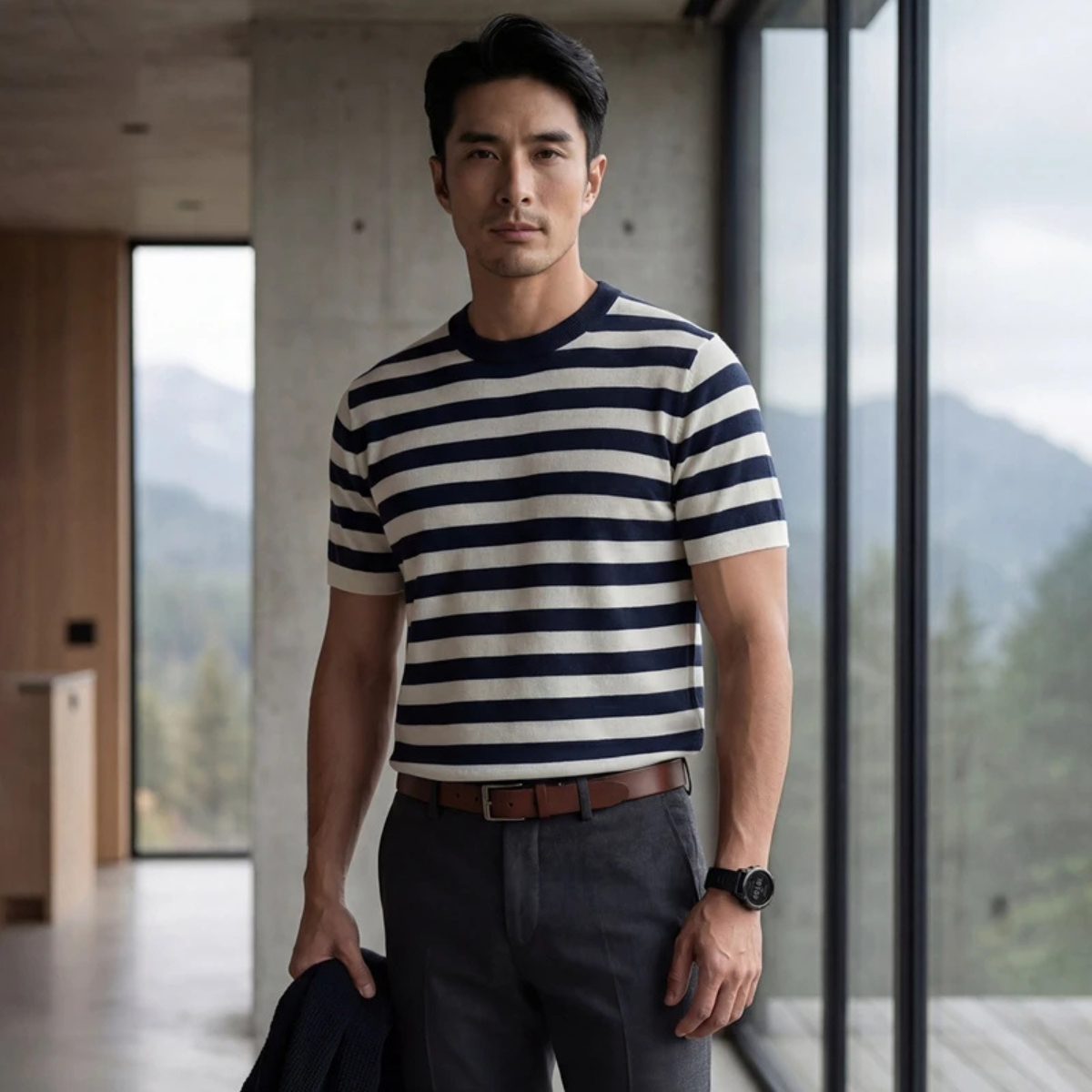 Men's Striped Cashmere Knit T Shirt
