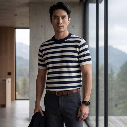 Men's Striped Cashmere Knit T Shirt